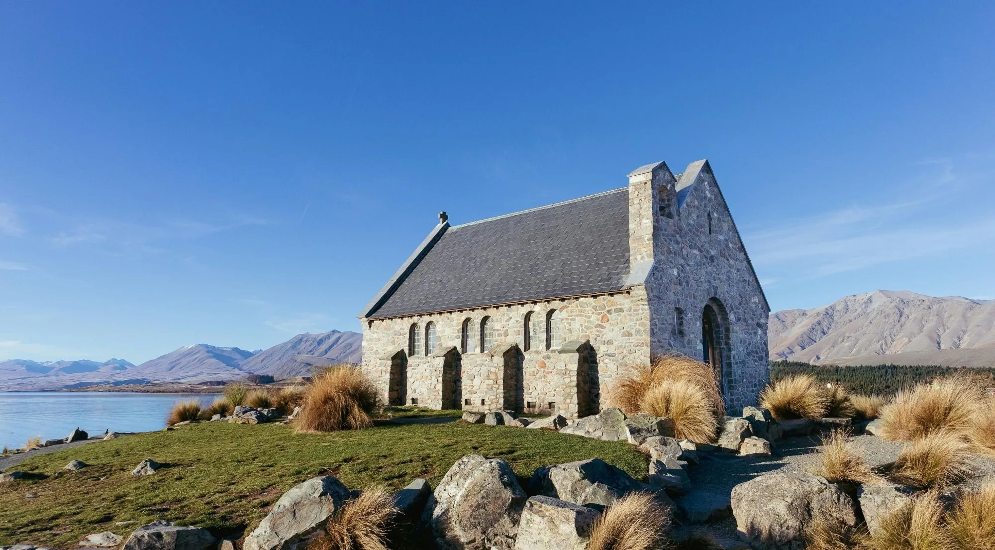 The Church of the Good Shepherd on the shore of Lake Tekapo by day
