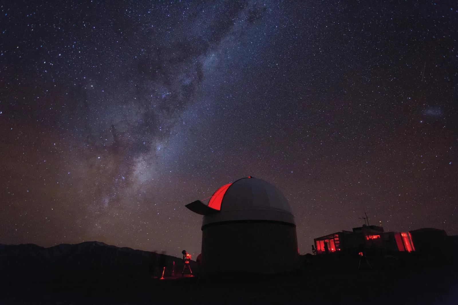 Observatory dome silhouetted under the Milky Way on Mount John