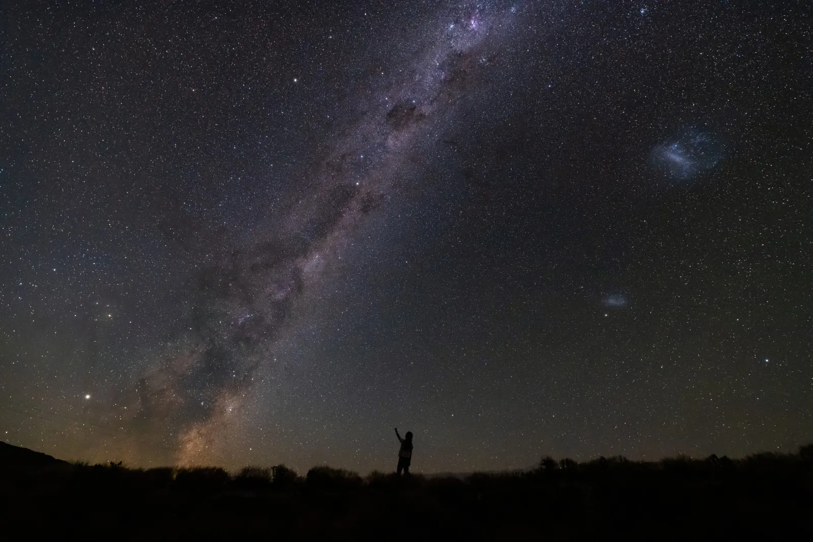 Wide Milky Way arc over the Mount John summit